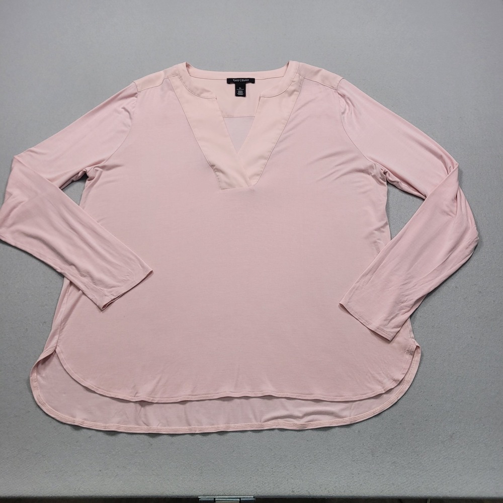 White House Black Market Pink Long Sleeve V-Neck Top XL 570155327